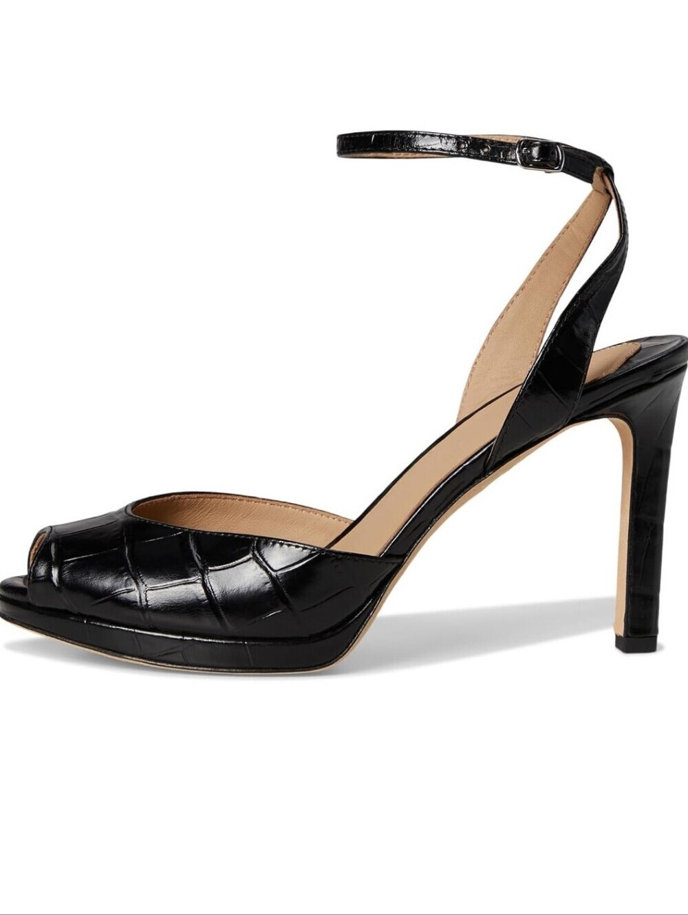 Lauren Ralph Lauren Kyla Croc Embossed Leather Peep Toe Sandal Heels 8 - Picture 5 of 16